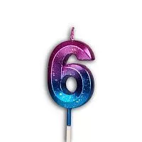 Свеча цифра "6" Грань, акварель, 12см