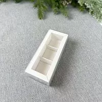 Коробка для 3 конфет с прозр. крышкой, белая 14*6*3см