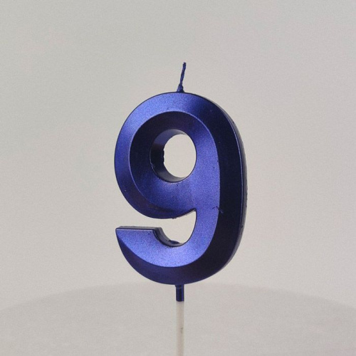 Свеча цифра "9", синяя