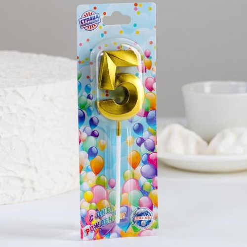 Свеча цифра "5" Грань, золото