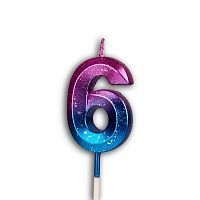 Свеча цифра "6" Грань, акварель, 12см