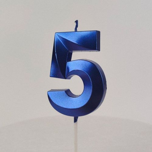 Свеча цифра "5", синяя