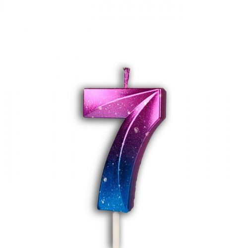 Свеча цифра "7" Грань, акварель, 12см