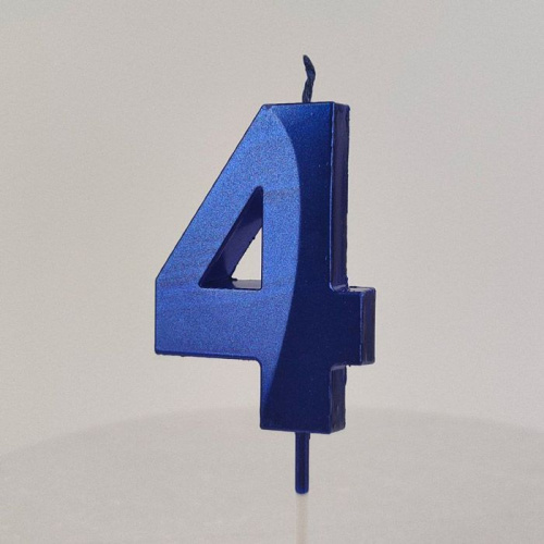 Свеча цифра "4", синяя