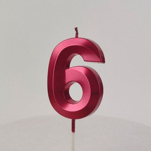 Свеча цифра "6", красная