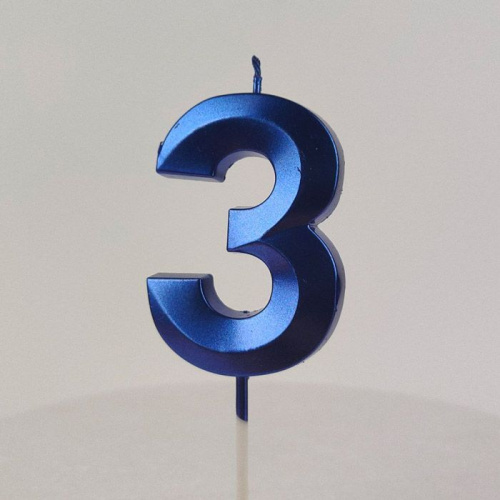 Свеча цифра "3", синяя