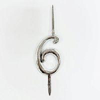 Топпер-свеча "6" пластик, серебро