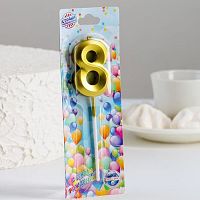 Свеча цифра "8" Грань, золото